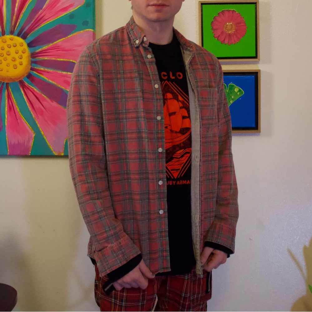 TopMan Red Plaid Button-Up Shirt